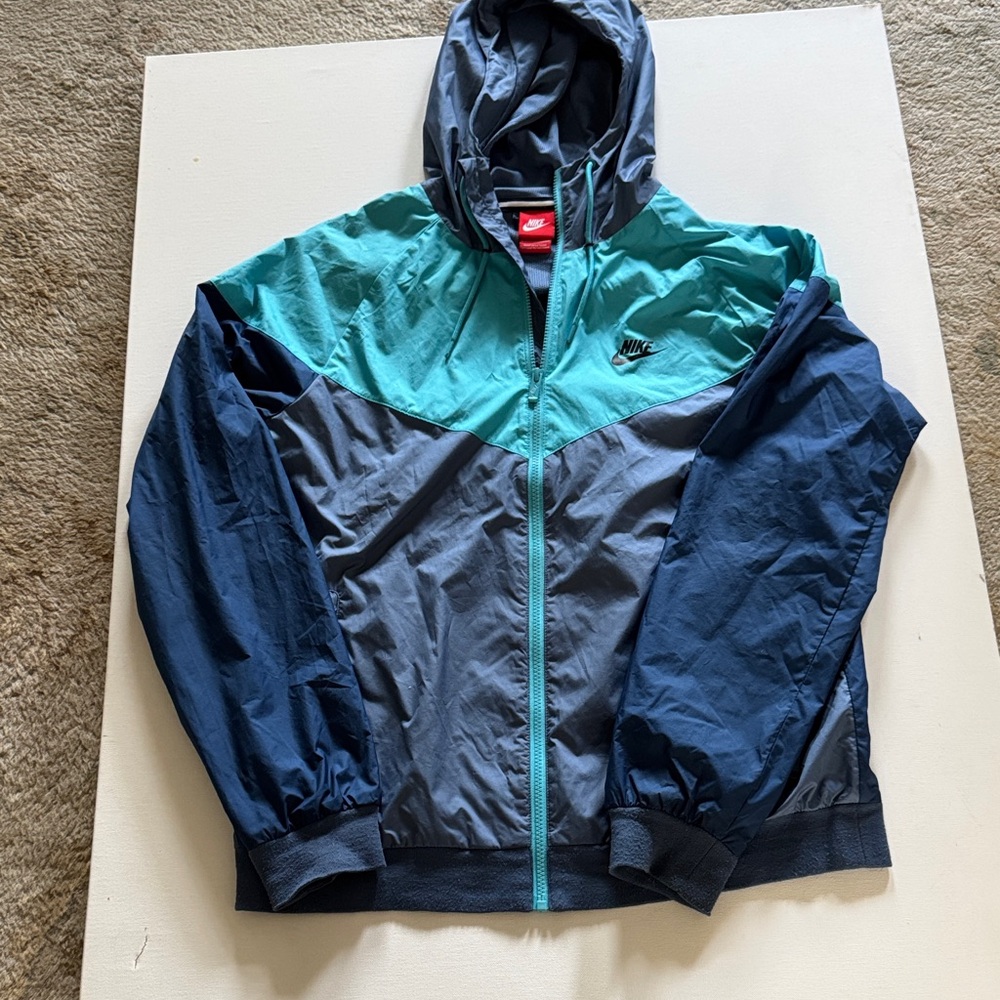 Nike Men’s Hooded Windbreaker Jacket - Teal, Navy & Gray